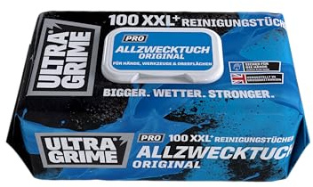 UltraGrime Pro Multiuse Cleaning Wipes | Industrielle Tücher zur Entfernung von Fett, Öl, Farbe und Tinte | 100 extragroße Feuchttücher, 38 cm x 25 cm