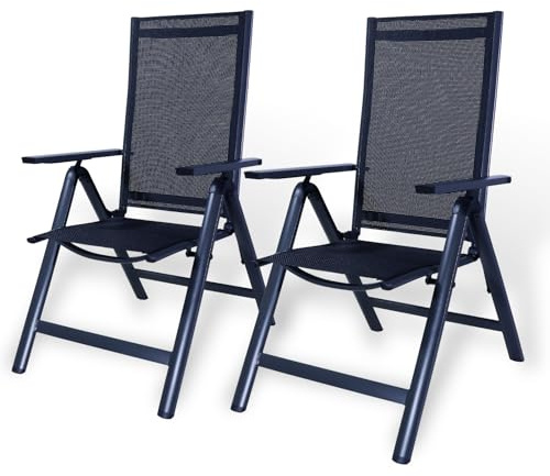 CCLIFE Gartenstühle Alu 2er Set,Gartenstuhl Hochlehner Klappbar, Balkonstühle 7-Fach Verstellbar bis 150kg Dunkelgrau, Modell:RelaxPro