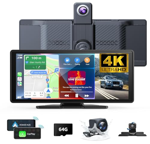 10.26 Wireless Carplay Screen 360 Rotation 4K Dash Cam Carplay/Android Auto Auto Stereo Auto Audio Empfänger mit 1080p Backup Kamera GPS Navigation/Spiegel Link/Sprachsteuerung/Siri