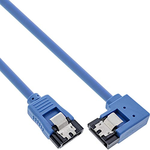 InLine 27705R SATA 6Gb/s Anschlusskabel rund, abgewinkelt rechts, blau, mit Lasche, 0,5m, 1 pezzo