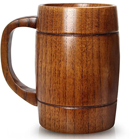 Holz Bierkrug 0,5 Liter Maßkrug Große Tasse 500 ml Jumbo Kaffeetassen Biergeschenke für Männer Freund Mann Papa Bruder Geburtstag Geschenk Bierkrüge Maßkrügen Bierseidel Teetasse Wikingerbecher