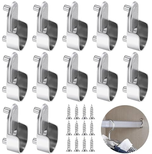 12 Stück Kleiderstangenhalter, Schnell Montierte & Robuste Halterung für Kleiderstangen im Schrank – Zubehör für Schrankrohrlager (Silber)