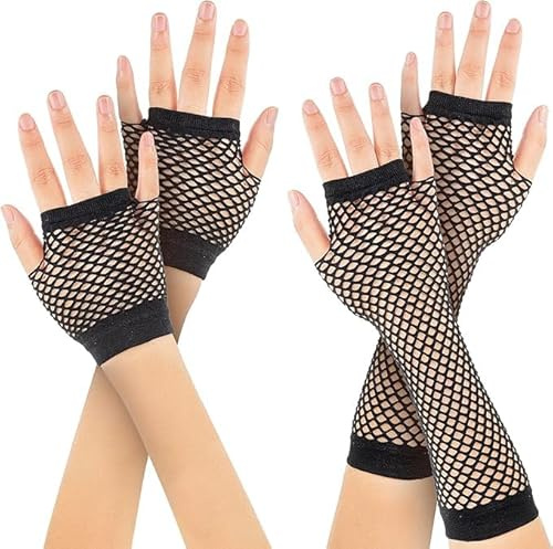 rayinblue Lange Fischnetzhandschuhe,Netzhandschuhe Neonpink Fischnetz Handschuhe Lang und Kurz Damen Fingerlose Handschuhe 80er-Jahre Retro Party Disco Maskerade Kostüm Zubehör