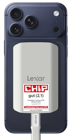 Lexar ES5 Tragbare SSD 2TB, USB 3.2 Gen2x2 mit bis zu 2.000 MB/s Lesen und Schreiben, IP65-Schutz, Magsafe Phone SSD Unterstützt Apple ProRes 4K (iPhone 15/16), Galaxy S25 8K, Flüssige Silikonhülle