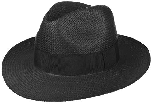 Lipodo Black Mountain Bogart Fedora Strohhut Ripsband Made in Italy Herren Frühling Sommer schwarz M (56-57 cm)