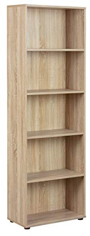 Inter Link - Bücherregal - Standregal - 5 Fächer - Höhenverstellbare Böden - Holzregal - Wohnzimmer - Arbeitszimmer - Parini 4 - Eichenfinisch, Sonoma Eiche Nachbildung