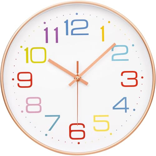 ACCSHINE Kinder Wanduhr ohne Tickgeräusche 30cm Bunt Zahlen Modern Quartz Lautlos Wanduhren Batteriebetrieben für Kinderzimmer, Küche, Wohnzimmer, Schlafzimmer, Büro