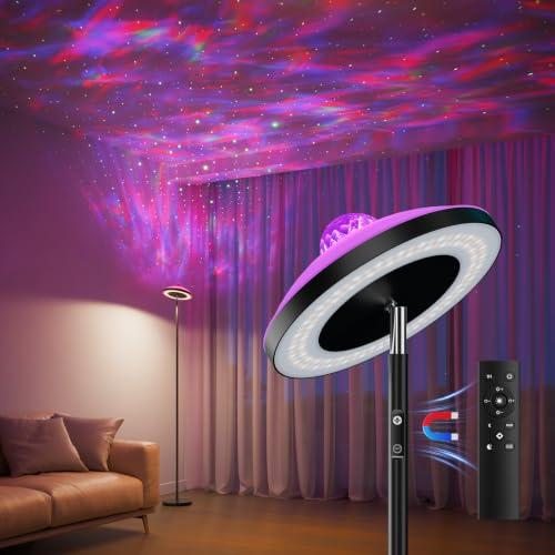 DUSKTEC 3-in-1 Stehlampe mit Galaxy Sternen & RGB Aurora Projektor | Magnetische Fernbedienung & Touch-Steuerung, 1400lm LED, 3000K-6000K Weiß, 10%-100% dimmbar für Wohnzimmer Schlafzimmer