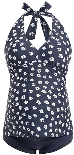 Herzmutter Umstandstankini - Schwangerschafts-Badeanzug - Neckholder - Zweiteiler-Bademode - Überbauchhose-Panty - 7100 2.0