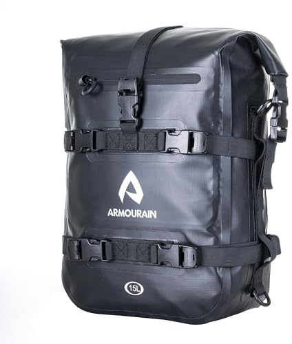 ARMOURAIN Wasserdicht Motorräder Rücksitz Hecktasche 6L/8L/15L Seitentasche Tasche Motorräder Seitenrahmen Seitenkoffer Motorrad Sturzbügel Tasche Motorrad Reisetasche (PVC Schwarz, 15L)