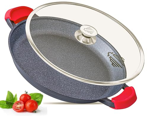 INTIGNIS Bratpfanne 32 cm, Paella Pfanne Induktion mit Glasdeckel, antihaft | PAELLA PFANNE MIT DECKEL: 32 cm, antihaft, PTFE- und PFOA-frei, Induktionsboden, ofenfest, spülmaschinenfest, für alle Herde
