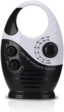 Yunseity Wasserdichtes Duschradio, Tragbares AM-FM-Radio mit Hakendesign, Batteriebetriebenes Radio, Eingebauter Lautsprecher, für Badezimmer, Küche, Außenbereich (Schwarz)