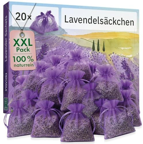 Lavendel Duftsäckchen Kleiderschrank: 20x Echter Lavendel getrocknet – Das Original - Mottenschutz für Kleiderschrank bei Kleidermotten – Auto Duft, Raumduft, Schrank Duft – Inovida Lavendelsäckchen