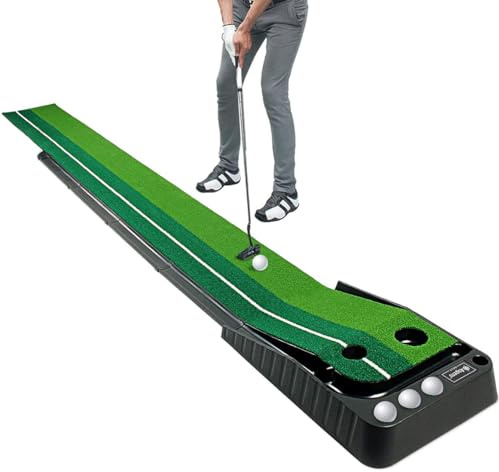 Asgens Minigolf für zuhause, Putting Matte mit Auto-Rückkehr & Kunstrasen – Minigolf Set mit 3 Golfbällen, Putting Trainer Indoor/Outdoor für Anfänger & Profis