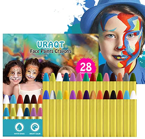 URAQT Gesichtsfarben, 28 Farben Gesicht Malen Buntstifte, Wachsmalstift Kit, Fasching Stifte, Kinderschminke Fasching, Schminkstifte Tattoo Set, Einfach Waschbar, Kinder