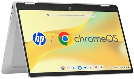 HP Chromebook x360 Laptop, 14" Touchscreen, Intel Prozessor N100, 4 GB DDR4 RAM,128GB eUFS, Intel UHD Graphics, ChromeOS Betriebssystem, QWERTZ, Gemini, Silber