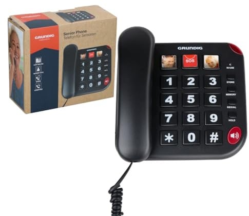 Grundig Telefon Senioren - Festnetztelefon Senioren mit großen Tasten - Seniorentelefon Festnetz mit Foto-Schnelltasten - Telefon Festnetz - Lautsprecher und SOS-Taste - Schwarz