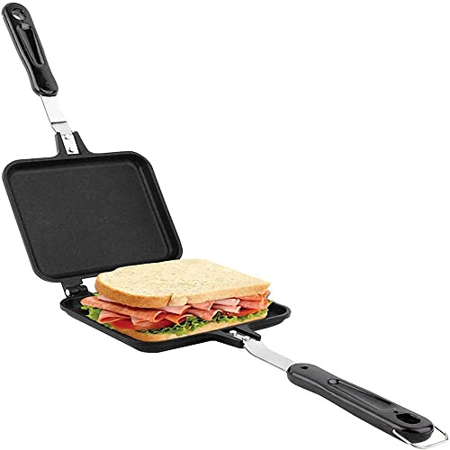 Doppelseitig Sandwich Pfanne, 15cm Sandwichmaker Paninimaker | Hitzebeständigem Griff, Antihaftbeschichtung, Camping Toaster Bratpfanne für Haus, Küche, Frühstück Länge 34.5cm/13.58in