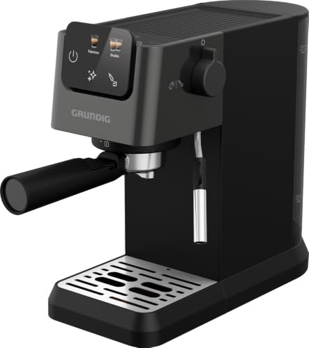 Grundig - KSM 4330 Siebträgermaschine - 1628 W - 15 Bar Pumpendruck - Espressoautomat mit Touch-Display - Milchaufschäumdüse - Tassenwärmer - 1,1L Wassertank - Kompakte Bauweise - Silber/Schwarz