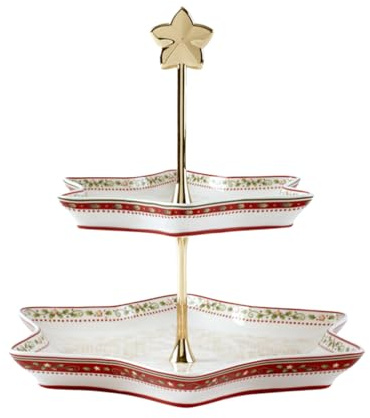 Villeroy & Boch - Winter Bakery Delight Etagere Rot und Beige | Serviergeschirr, Etagere zum Servieren von Obst, Gebäck oder Antipasti, Etagere 2 Etagen, Premium Porzellan, Metall, Silikon