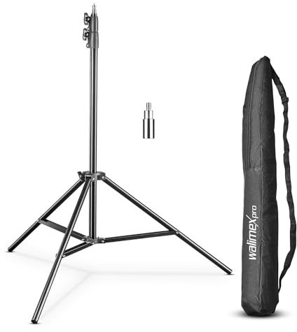 Walimex pro FT-8051 Lampenstativ 260cm - Lichtstativ mit Federdämpfung, Höhe max 260 cm, 5 kg Traglast, Aluminium, für Fotografie Studio Outdoor, mit Tasche und Adapter, Schwarz