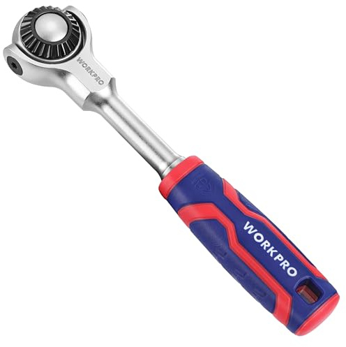 WORKPRO 1/4 Umschaltknarre Antrieb mit 72 Zähnen, Steckschlüssel Ratsche mit Schnellspanner, flexibler Kopf, 270° drehbar, Schnellwechsel-Steckschlüssel für Reparaturarbeiten