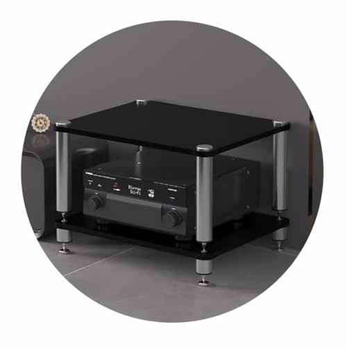 Easnuroz 2/3/4-stöckiges HiFi-Rack AV-Regal Medienregal Mit Verstellbaren Fächern HIFI-Ständer Plattenspieler-Ständer Medienaufbewahrungsregale Audio-Video-Komponenten (Schwarz, 60*48*40cm(2Tier))