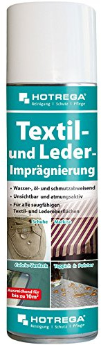 HOTREGA Textil & Leder Imprägnierung 300ml | Wasserdichtes Imprägnierspray | Schutz vor Flecken & Nässe | Für Schuhe, Jacken, Zelte + Polster | Atmungsaktiv auf Rauleder, Glattleder und Stoffen