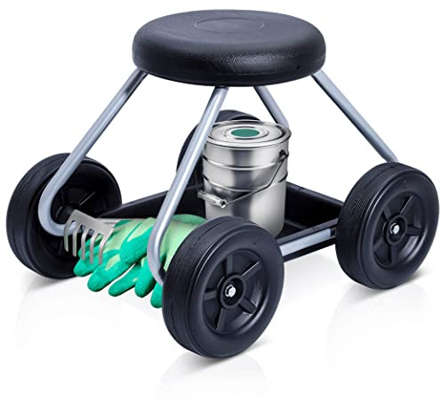 Maximex Rollsitz Mod. Secura für Gartenarbeit im Sitzen rücken- und knieschonend belastbar bis 130kg mobiler Hocker mit gepolstertem Sitz leichtgängig