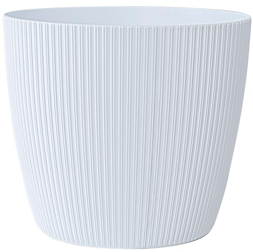 KONZEPT Blumentopf groß, weiß, gerillte Struktur 30cm, Übertöpfe für Zimmerpflanzen aus Kunststoff ideal für Wohnzimmer, Küche und Balkon