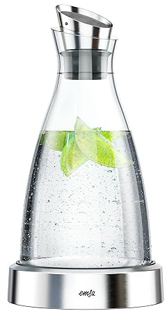 Emsa 505219 Flow Kühlkaraffe | Formschönes Design | Kühlleistung für 4h | Kühlpad | Glas und Edelstahl | Transparent | 1 Liter, 14 x14x30cm
