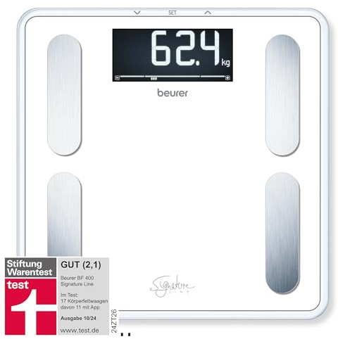 Beurer BF 400 white Diagnosewaage Signature Line, präzise Körperanalyse für bis zu 10 Personen, mit extra großem Invers-LCD-Display, Tragkraft bis 200 kg
