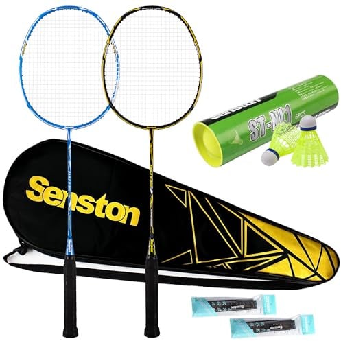 Senston S300 Graphit Badminton Set mit 6 Nylon Federbälle | Profi Badmintonschläger, Integriertes T-Gelenk, Leicht Stabil, Mit 1 Schlägertasche 6 Federbälle 2 Griffbänder