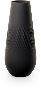 Villeroy & Boch - Manufacture Noir Vase Carré No. 3, Vase Schwarz Matt Hoch, Hohe Blumenvase für Pampasgras, Bodenvase, Große Rosenvase Schmal Schwarz, Deko Keramik, Premium Porzellan