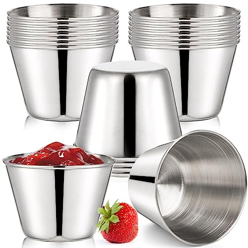 Bekith 20 Stück Kleine Dipschalen Edelstahl Saucenschälchen Metall Gewürzschal Servierschale Stapelbar Becher für Snacks Dips Dessert (75ML)
