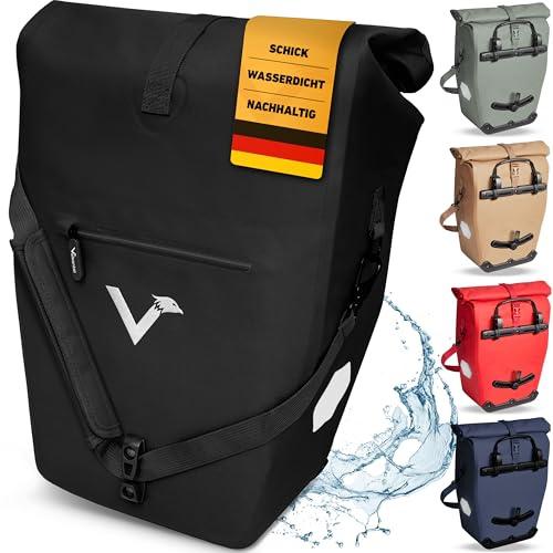 Valkental® Große & wasserdichte Gepäckträgertasche [28L] Abschließbare Befestigung [PVC frei] Fahrradtasche für Gepäckträger mit großen Reflektoren - Inkl. Tragegurt & Innenfächer - Geprüfte Qualität