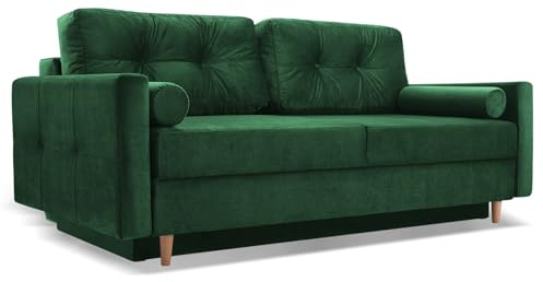 Fabryka Mebli Idźczak Schlafsofa Sofa Pastella Couch Ausklappbares Schlaffunktion Bettkasten - Kissen Bettzeugbehälter Hilfsautomat Wohnzimmer, Gästezimmer Modern Design (Kronos 19 Grün)
