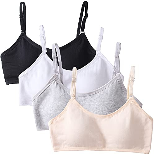 Bysion 4er-Pack Mädchen Sport BHS Teens Unterwäsche mit Fest Gepolsterte und Verstellbarem Schultergurt Bralette Top Bustier für 10-18 Jahre Kinder und Kleine Brüste Damen
