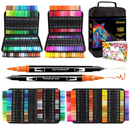 Efimeso 168 Farben Filzstifte Set, Pinselstifte Aquarell Filzstifte Kinder,Brush Pens für Künstler,Zeichnen, Skizzieren,Kalligrafie