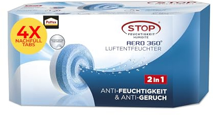 Pattex Aero 360° Neutral Tabs Nachfüllpack, 4er-Pack Luftentfeuchter | Patentierte Wellenform, ultra-absorbierende Aktiv-Kristalle, bis zu 3 Monate nutzbar, für Räume bis 20m²