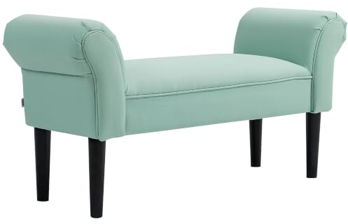 HOMCOM Sitzbank mit Segelstoff Armlehne Flurbank 102 x 36 x 51cm Grün | Polsterbank, Holzrahmen, Schuhbank, Schlafzimmer, Wohnzimmer, Flur
