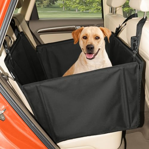 WUGLO Extra Stabiler Hunde Autositz mit Sicherheitsgurt – Wasserdichter und Robuster Autositz Hund für den Rücksitz mit 4 Befestigungsgurten, geeignet für große Hunde bis 26 kg