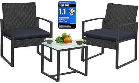 SONGMICS Balkonmöbel, Gartenmöbel-Set, aus PE-Polyrattan, Lounge-Set, Tisch und 2 Stühle, Terrassenmöbel, einfache Montage, Outdoor, für Terrasse, Balkon, Garten, schwarz GGF010B05