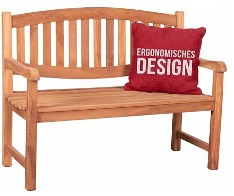 MR. DEKO® Gartenbank Bradford Teakholz | Holzbank mit Lehne | Friesenbank für draußen | 2-Sitzer 120x57x94 cm | Sitzbank Teak massiv & wetterfest für Garten Balkon Terrasse | Parkbank zum Relaxen