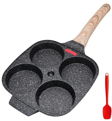 Bobikuke Spiegeleipfanne, Pancake Pfanne 4 Loch Augenpfanne Antihaft-Aluminium Pfanne für Frühstück Spiegelei Hamburger, für Induktionsherd & Gasherd (Schwarz)