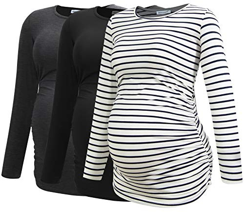 Smallshow Women's Umstandsmode Lange ärmel Umstandsshirt Maternity Tops 3er Pack