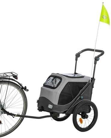 TRIXIE Hunde-Fahrradanhänger reflektierend – bis 15 kg, 40 x 40 x 60 cm | Reflektierend & faltbar per Schnellfaltfunktion – mit integriertem Kissen & Leine für bequemen Transport