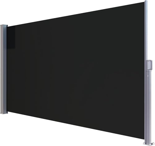 home&Trends Seitenmarkise 280 g/㎡ Polyester ausziehbar Sichtschutz Markisen, Windschutz & Sonnenschutz für Balkon, Garten, Terrasse Stahl oder Aluminium (Anthrazit, 200 x 300 cm Stahl)