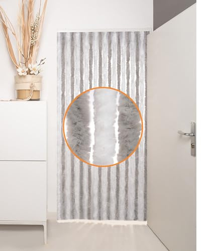 DEFACTO Flauschvorhang Türvorhang (100x200 cm) Chenille Fliegenschutz Insektenschutz Camping 100% Made In Italy - Vielseitig, Leicht Zu Reinigen, Effektiver Sicht- Und Hitzeblocker - (Grau/Weiß)