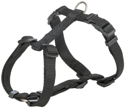 TRIXIE Premium H-Geschirr für Hunde Gr. M–L, 52–75 cm/20 mm – schwarz | Bruststeg sowie Nacken- & Bauchgurt stufenlos verstellbar – verlässlicher, sicherer Sitz für mittelgroße Hunde